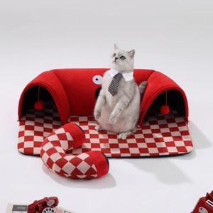 2 en 1 Pet Play Tunnel Toys Felpa Lavable Interior Cat Tunnel Bed Cave con cojín para gatos pequeños, medianos y grandes - Product Image 1
