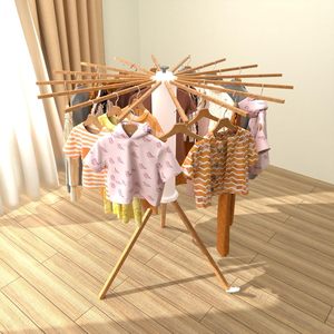 Octopus Folding Bamboo Wooden Floor Standing Tripod Clothes Drying <b>Rack</b> Single Tier Space Saving Bathroom Clothing Organizer - Product Image 3