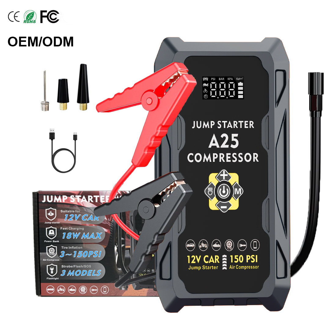 Wholesale <strong>12V</strong> 2000A <strong>Jump</strong> <strong>Starter</strong> with Air Compressor Car Lithium Battery Booster with 150PSI Tire Inflator