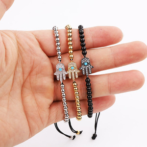 Pulsera de macramé de circón cúbico para mujer, abalorio de alta calidad de <span class=keywords><strong>Hamsa</strong></span> Hhand, cuentas de acero inoxidable - Product Image 6