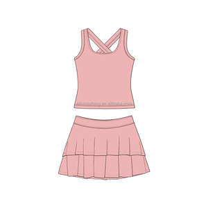Girls Tennis Outfit <b>Kids</b> Gym Set Sleeveless <b>Crop</b> <b>Top</b> Pleated Skirt Set for Dance Pe Uniform Custom Logo - Product Image 2