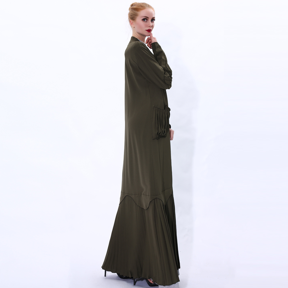 Muslim Women Abaya Dress Long Sleeve Robe Cardigan with belt Design Trumpet pleated Sleeve Lady Long Sleeve Maxi Dress 91225