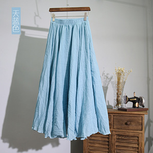 Gonne Lunghe da Donna OEM/ODM, Casual Estive, Linea A, Plissettate, in Canapa, Vita Alta Elasticizzata, Tinta Unita - Product Image 4