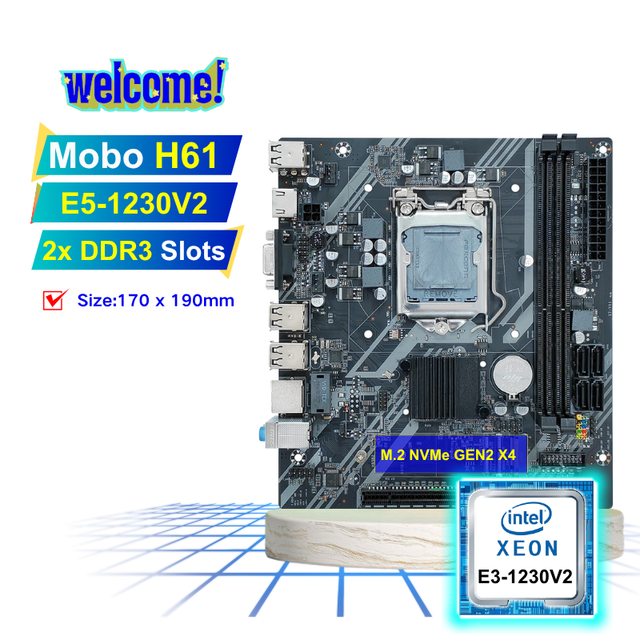 PANDL H61 Motherboard Combo Kit Tarjeta Madre ITX Placa Mainboard Xeon E3 1230 V2 2X DDR3 Slots H61 Motherboard