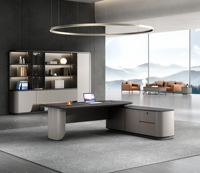 Bureau de direction moderne en L T03 avec hub USB à refroidissement actif, verrou de sécurité écologique et armoire latérale intégrée