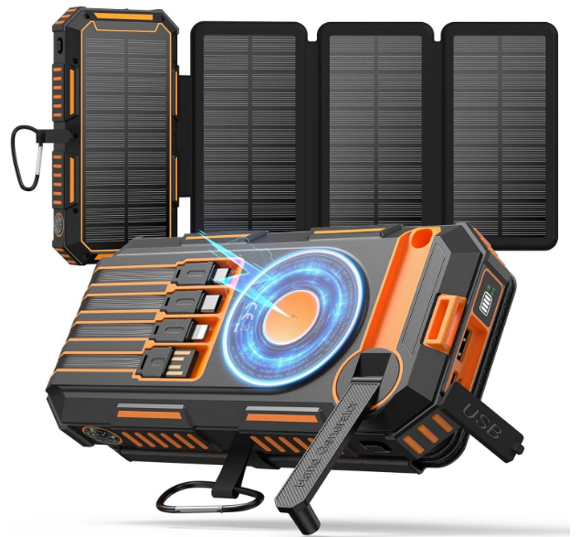 New Solar Power Bank 20000mAh, Wireless Portable Charger with Solar Panel Charging and USB C Input/Output Fast Charging