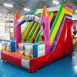 Maison de rebond gonflable extérieure commerciale Combo à thème <span class=keywords><strong>Mickey</strong></span> Mouse avec toboggan sec Château videur à thème animal préféré des enfants - Product Image 1