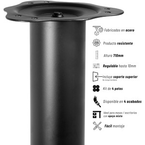 Gamba pieghevole per tavolo. Ferro. Nero opaco. Diametro 50mm. Altezza regolabile 710-740 mm - Product Image 3