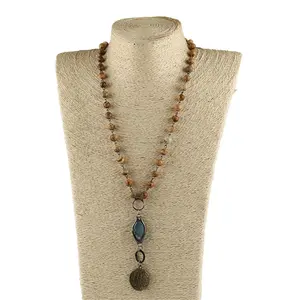 Phụ nữ bán buôn dân tộc necklacejewelry liên kết chuỗi 8mm Tiger mắt hình ảnh jasper Vòng cổ đá thả quyến rũ Vòng cổ