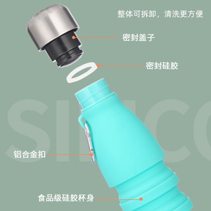 Nouvelle bouteille d'eau portable en silicone de qualité alimentaire pour le sport, le camping, tasse pliable à boire directement - Product Image 4
