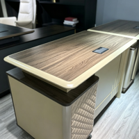 Bureau de direction en bois de luxe avec armoire latérale en cuir pour bureau de PDG commercial
