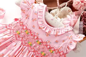 C526 2-8 Summer Flower Cotton Casual Kids Clothing Wholesale For Hand Smocked Baby Clothing Girls Dress Boutiques Embroidery