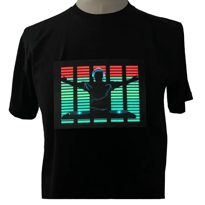 Tiktok heißer Verkauf Sound aktiviert LED Panel T-Shirt Rave Festival Zubehör Elektro lumineszenz T-Shirt