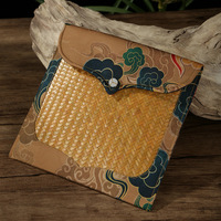 Kantong Amplop Brokat Bambu Tenun Tangan Motif Awan Cina Tas Hadiah Penyimpanan Teh Perhiasan Tas Suvenir Pernikahan Kancing Tutup
