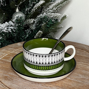 Retro Green Ceramic Coffee <b>Cup</b> <b>Saucer</b> Set Large Capacity Creative Nordic Style Modern Porcelain Tea Afternoon Mug Flower <b>Cup</b> - Product Image 2