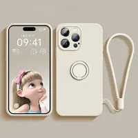 Coque en silicone liquide pour iPhone 17 16 16e 15 13 Mini 14 12 11 Pro Max Plus avec support anneau et dragonne de protection