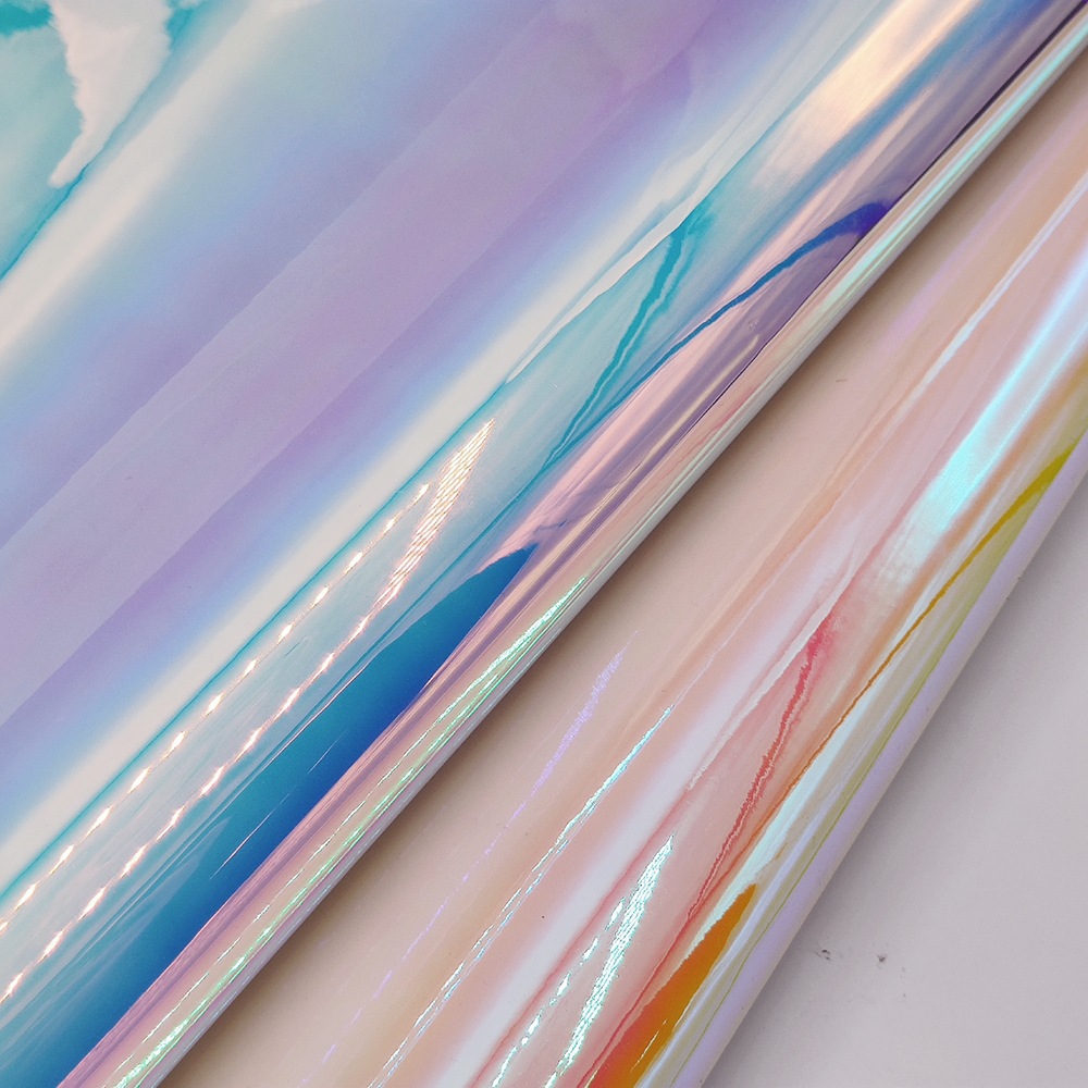 0.8mm Rainbow PU Laser Holographic Faux Synthetic Leather Material for Ladies Handbags Shoes Bow Wallet