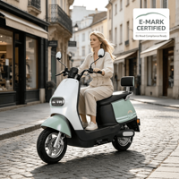 Skuter Listrik Mini Retro Bersertifikasi E-MARK 1500W Rem Cakram Depan Moped Komuter Wanita
