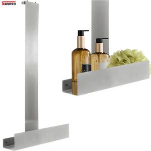 SANIPRO acier inoxydable forage <span class=keywords><strong>gratuit</strong></span> étagère de rangement étagères de douche tenture murale porte en verre salle de bain étagère organisateur - Product Image 1
