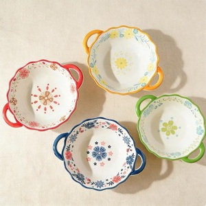 Wholesale Household <b>Simple</b> Style Porcelain <b>Microwave</b> Safe Reusable Dishwasher Safe Contemporary Style Yellow Flower Painted Soup - Product Image 1