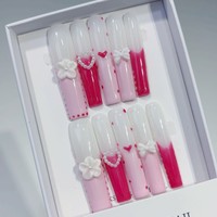 Tacana 10 faux ongles à presser 5.0 longs, motif cœur floral en relief 3D, haute qualité, couverture complète