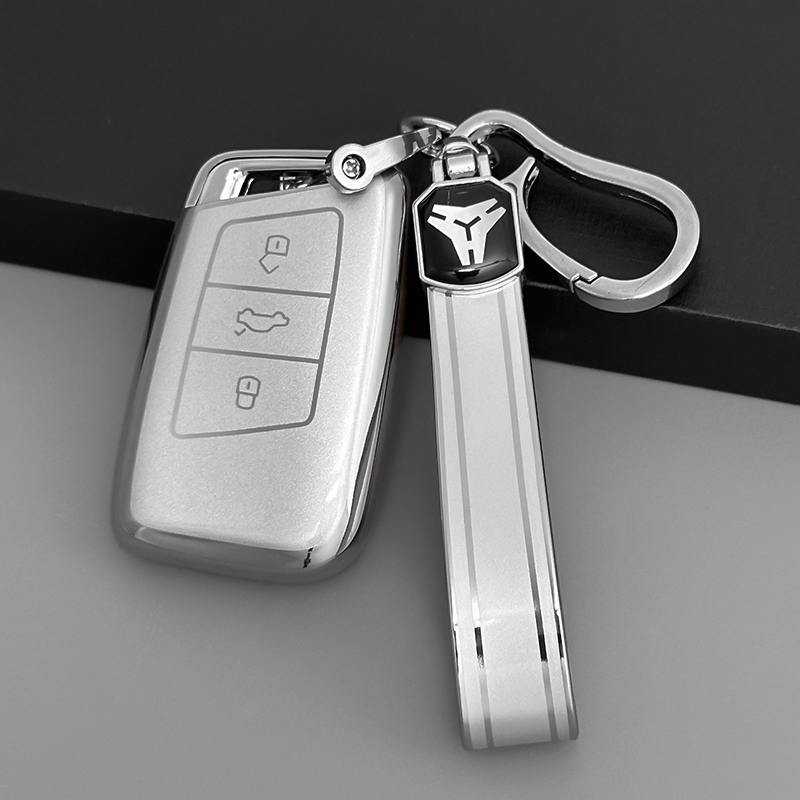 Funda tipo D de 3 botones+llavero de TPU-Plata