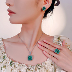 Nuevo Conjunto <span class=keywords><strong>de</strong></span> Moda <span class=keywords><strong>Plata</strong></span>'s con Diseño Cuadrado y Estilo Elegante en Verde Simulación Pala - Product Image 4