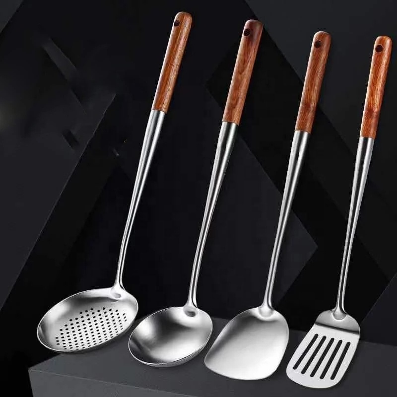 Ensemble Ustensiles Cuisine 3 Pièces MARUKO - Spatule, Louche Wok Et Écumoire Inox Silicone, Résistant Chaleur