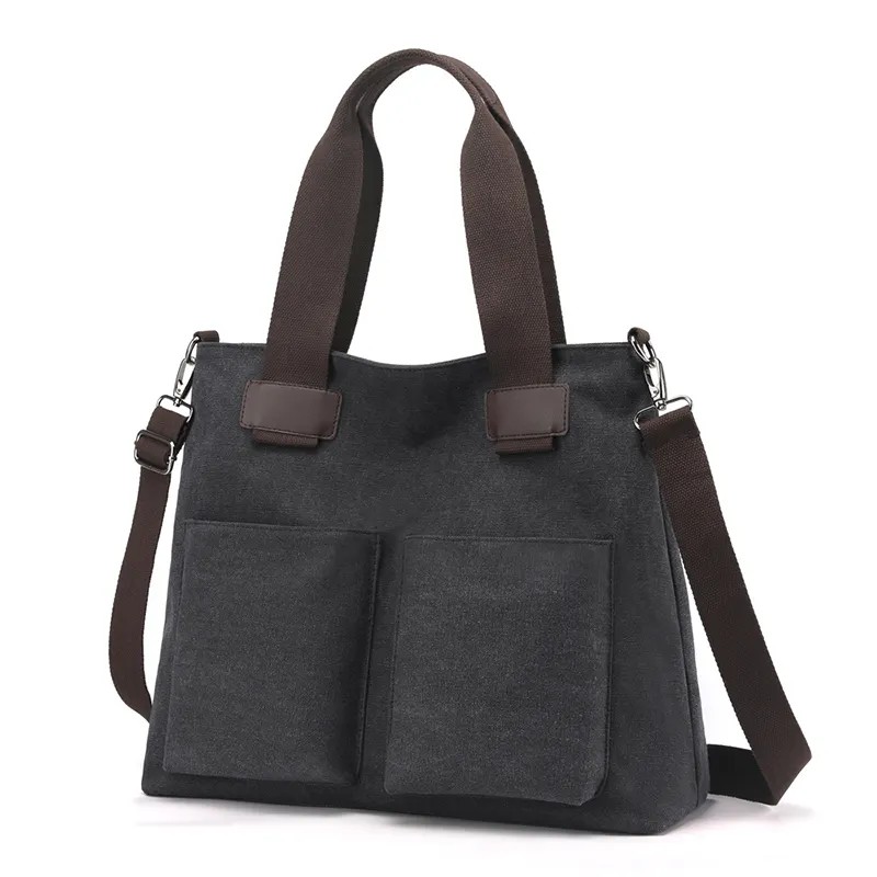 Bolsa feminina personalizada, bolsa eco amigável com sacola de lona com bolso, melhor venda hzailu