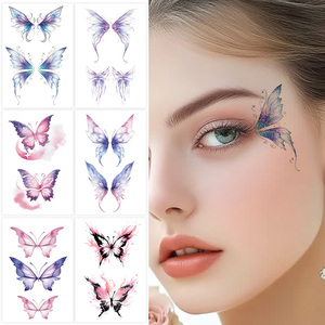 1 Set de 6 Feuilles de Tatouages Temporaires Colorés à Paillettes Autocollant Beau Papillon Dessin Animé Tatouage Imperméable pour Visage Bras Jambe - Product Image 1