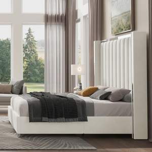 Cadre de <span class=keywords><strong>lit</strong></span> plateforme Jocisland Queen Size avec tête de <span class=keywords><strong>lit</strong></span> haut de 58 pouces, capitonnée en velours, design moderne, cadre en métal, capitonnage en cannelures - Product Image 5