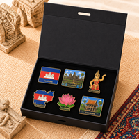 Lot de pin's en émail personnalisés du Cambodge, avec drapeau rouge et bleu, danseuse Apsara, souvenirs touristiques, badges Angkor Wat, coffret cadeau