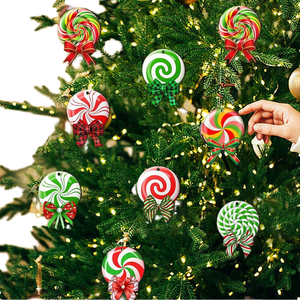 24 pièces de pendentifs en bois en forme de sucettes colorées, décoration de Noël pour l'intérieur et l'extérieur, la cour, la fête, le porche, modèle d'ornement suspendu de Noël - Product Image 1