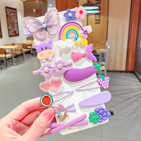 Ensemble de 14 pinces à cheveux pour enfants, fleurs, fruits, arc-en-ciel, jolies pinces à cheveux de dessin animé pour bébés filles, accessoires pour enfants