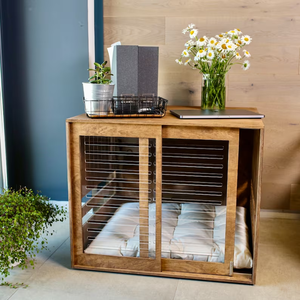 Cage à <span class=keywords><strong>chien</strong></span> moderne en bois avec panneau avant et <span class=keywords><strong>porte</strong></span> en acrylique avec loquet, niche intérieure pour <span class=keywords><strong>chien</strong></span> - Product Image 4