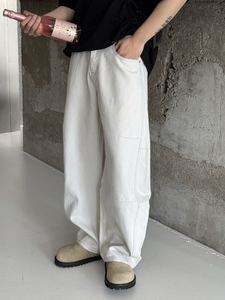 Pantalones Cargo Holgados de Lujo para Hombre, Jeans Elásticos de Algodón Blancos, Lavado Medio, Tejido de Alta Calidad Lulu Tech, Personalizados - Product Image 3