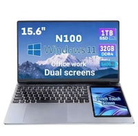 Layar Sentuh IPS 15.6"+7" Prosesor Intel N100 8-32GB DDR4 SSD Laptop Bisnis Baru Pengiriman Cepat