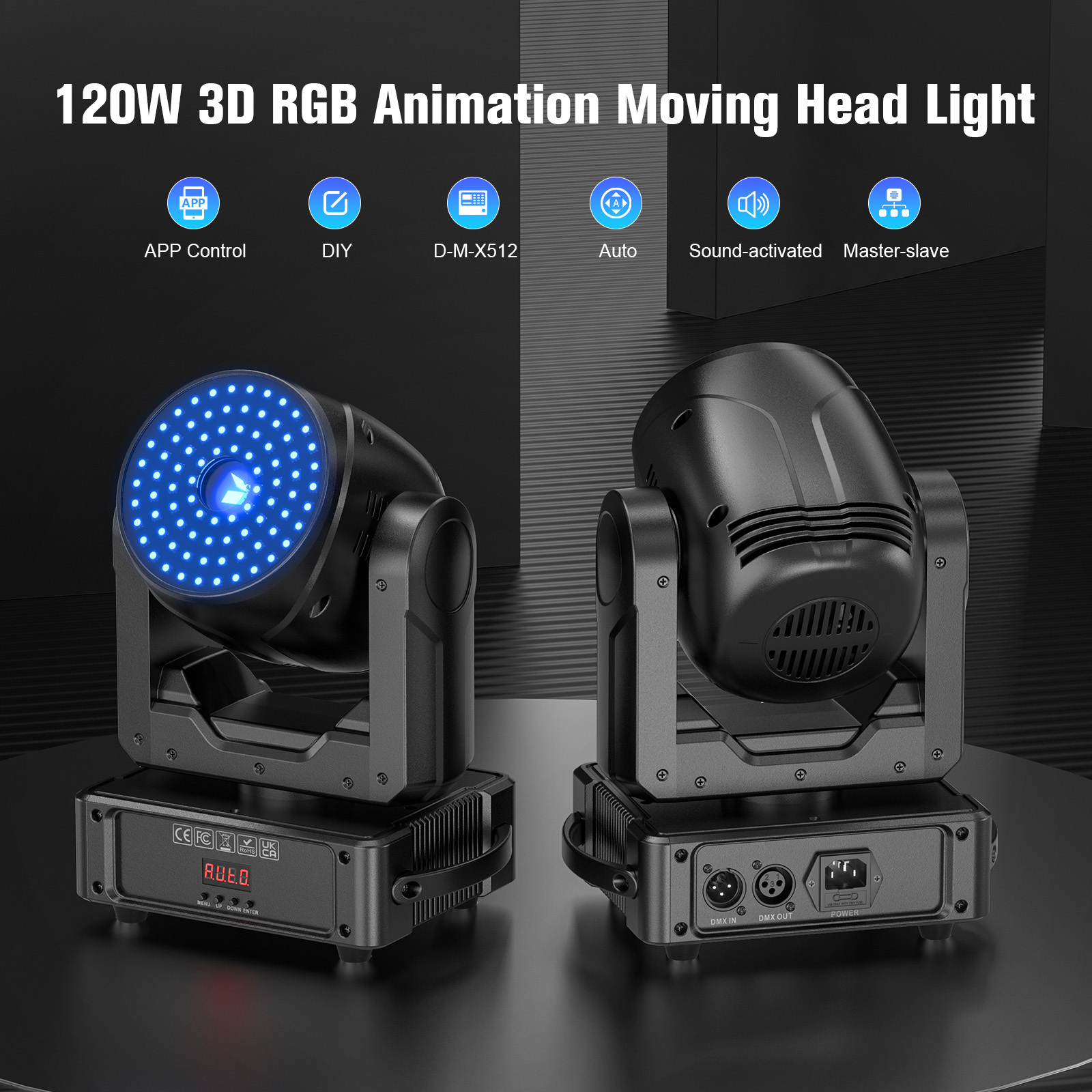 120W Moving Head Light RGB Stage Animation with APP Control