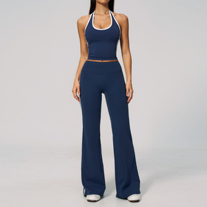 Quick-drying Yoga Wear Sets for Women Halter Gym tank <strong>Tops</strong> High Waist <strong>Peach</strong> Butt Lift Flared Pants Leggings 2 Pieces Sets - Product Image 1
