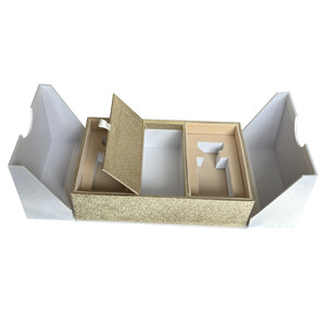 ROGOOD Coffret Cadeau Cosmétique de Luxe à Double Porte avec Extérieur <span class=keywords><strong>en</strong></span> Papier Texturé Blanc et Plaque Circulaire Intérieure Texturée Dorée P2150 - Product Image 5