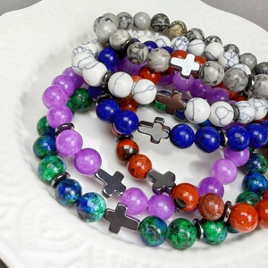 8mm rundes Lapislazuli-Perlen armband mit Diamant-Frauen-feinem buddhistischen Jubiläums geschenk, das Kristallkreuz-Kugel muster heilt - Product Image 2
