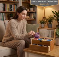 Organisateur de sachets de thé rectangulaire en bois haut de gamme à 2 couches, grande capacité, boîte de rangement en carton pour la maison et la cuisine