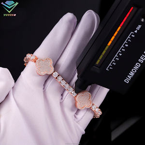 กำไลข้อมือแฟชั่น 4 มม. ลายใบโคลเวอร์ เพชร VVS มอยส์ซาไนต์ ชุบทอง เงินแท้ 925 ผ่านการทดสอบเพชร ของขวัญสุดหรู - Product Image 3