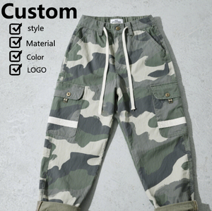 Pantalones Deportivos de Hombre 100% Algodón, Pantalones Cargo Lisos con Estampado de Camuflaje Personalizado, de Pierna Ancha y Holgada, con Múltiples Bolsillos, Estilo Urbano - Product Image 1