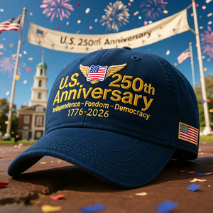 Las últimas gorras de béisbol con bordado de letras del 250 aniversario de los Estados Unidos, gorras de béisbol con sombrilla ajustable de algodón transpirable - Product Image 3