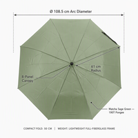Parapluie pliant automatique coupe-vent de 24 pouces, vert sauge matcha, en pongé 190T, avec armature entièrement en fibre de verre et poignée en bois, personnalisable