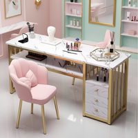 Bureau d'ongles chauds pour Table de manucure résistante à l'acétone Nail Tech avec cadre en métal Station de salon de manucure organisateur de stockage de beauté
