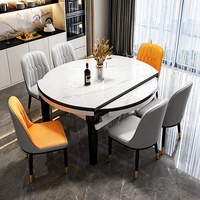 Ensemble de table à manger ronde extensible de luxe moderne avec 4, 6 ou 8 chaises