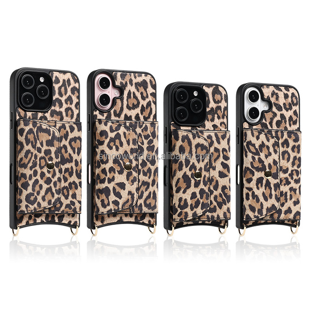 New Leopard Print Crossbody Phone case Leather Phone case with Card Holder Mobile Phone Cases for iphone 17 Pro Max