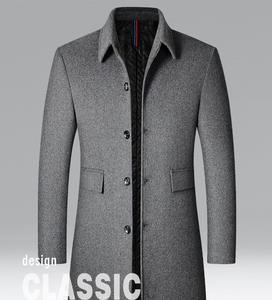 Veste mi-longue en laine pour hommes, version coréenne, haut coupe-vent à revers, automne/hiver - Product Image 6